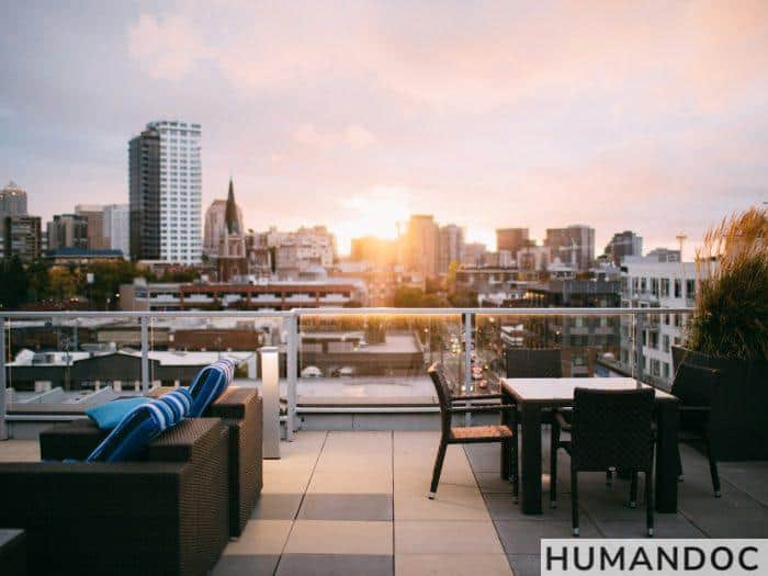 patio set in terrace overlooking city