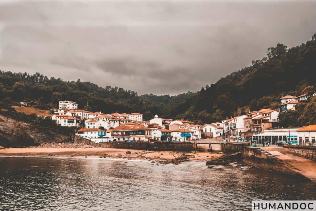 Tazones Beach and Waterfront Houses, Villaviciosa, Asturias, Spain